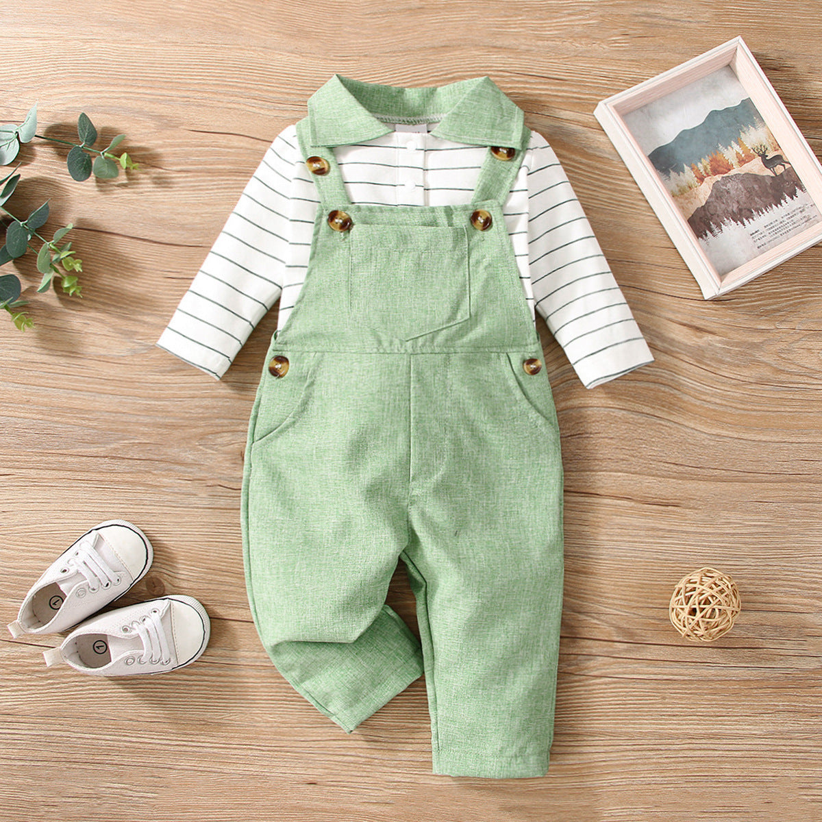 Ensemble pull-over en coton vert sans chemisier à capuche et pantalon