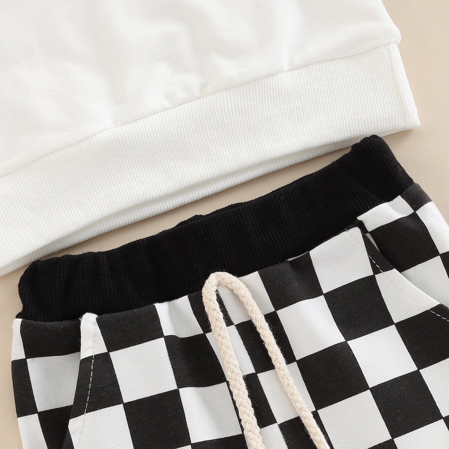 Children's Casual Sweater Suit Checkerboard Long Sleeved Trousers