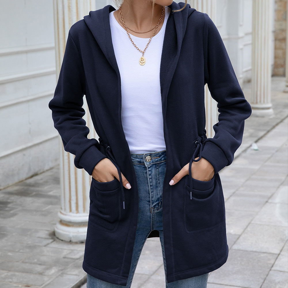 Mid-length hooded trench coat