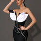 Black One-shoulder Sleeveless Flower Bandage Dress