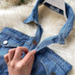 Sexy halter neck washed soft denim skirt