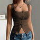 Slim-fit Buttoned Split Vest Sling Women's Top