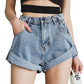 Short en jean taille haute pour femme, taille élastique, revers à la taille, pantalon à jambes larges, short ample, nouvelle version coréenne rétro