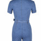 Fashion street beat deep V zipper belt pocket slim denim jumpsuit