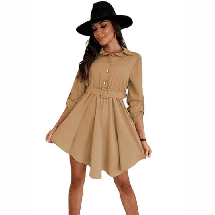 Spring NEW Long Sleeve Solid Color Dress