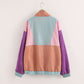 Pointed collar fur ball childish cute color block jacket