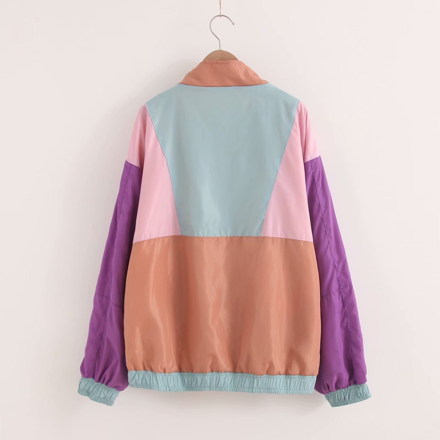 Pointed collar fur ball childish cute color block jacket