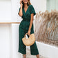 Women's printed V-neck pocket overalls