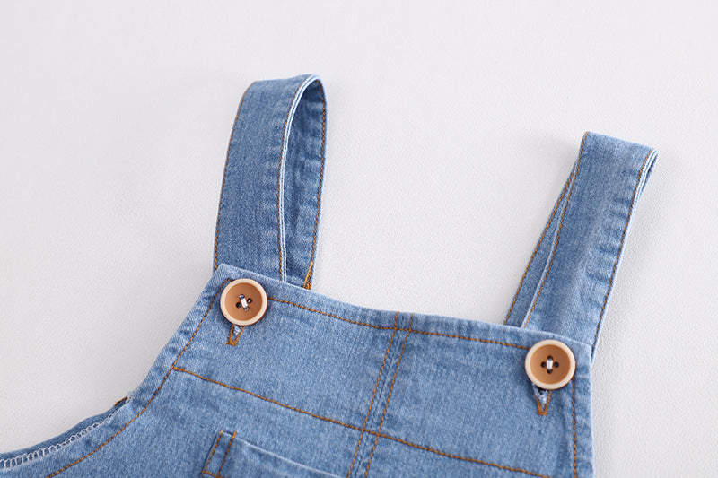 Summer Boys' Denim Short-sleeved Overalls Suit
