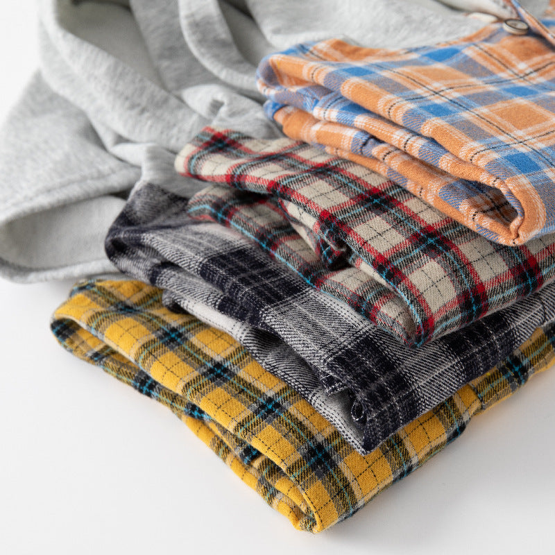 Korean Style Children's Long-sleeved Shirt Baby Plaid Hooded Shirt Trendy