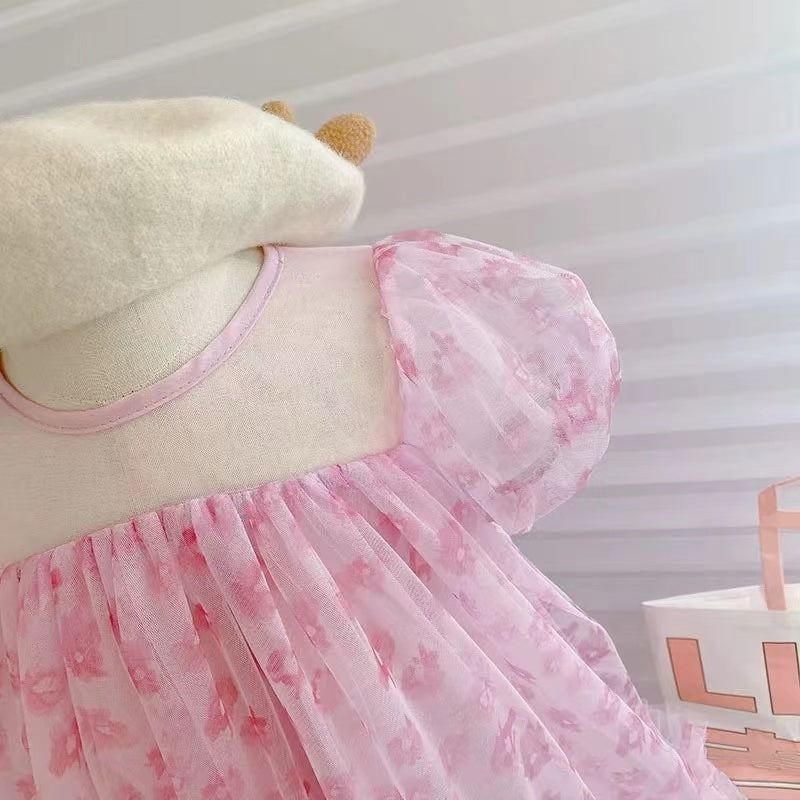 Robe de fée à manches courtes en maille fleurie de style occidental