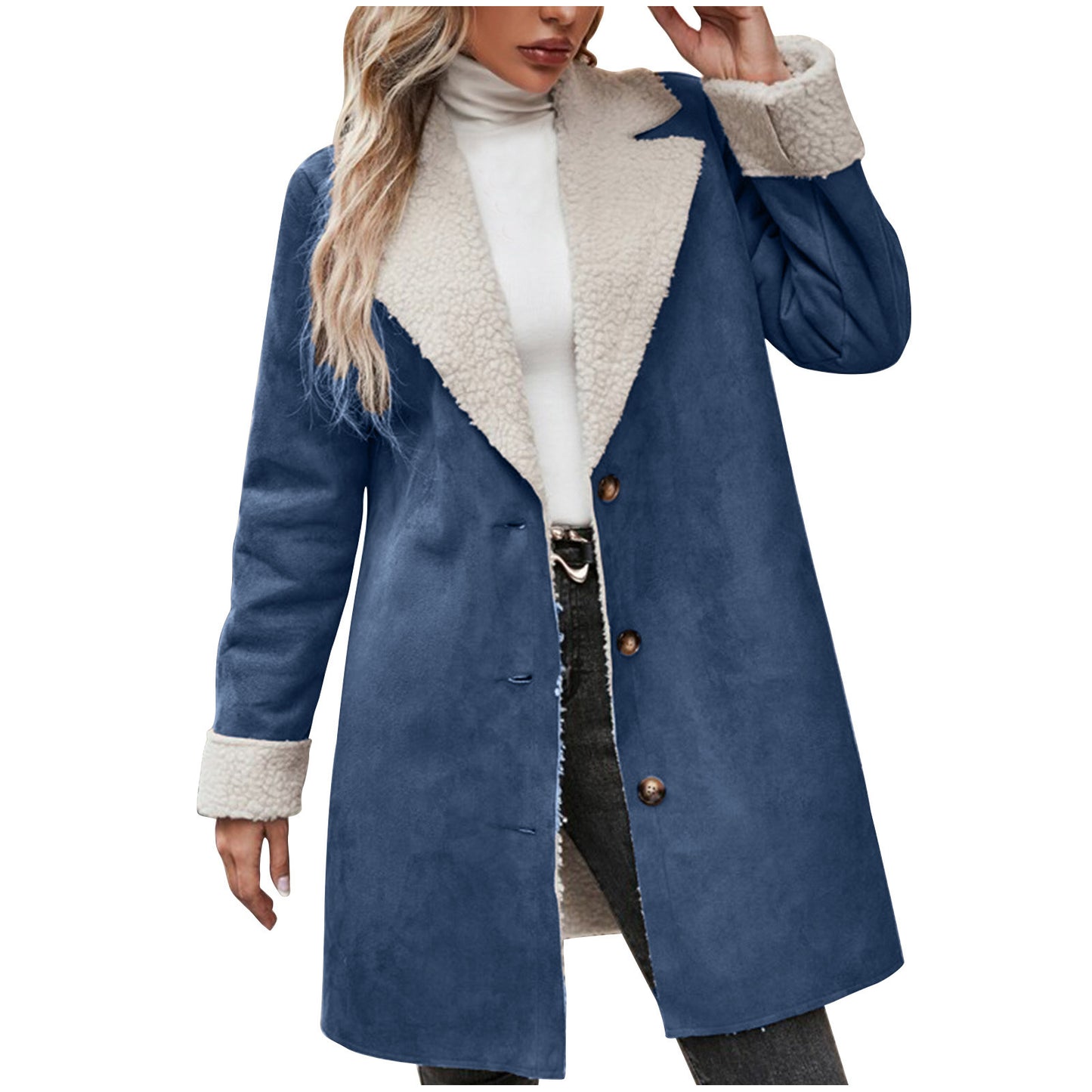 Manteau en peluche épais à manches longues et revers