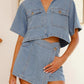 Women's V-neck Short Sleeve Loose And Irregular Denim Short Pantskirt Suit