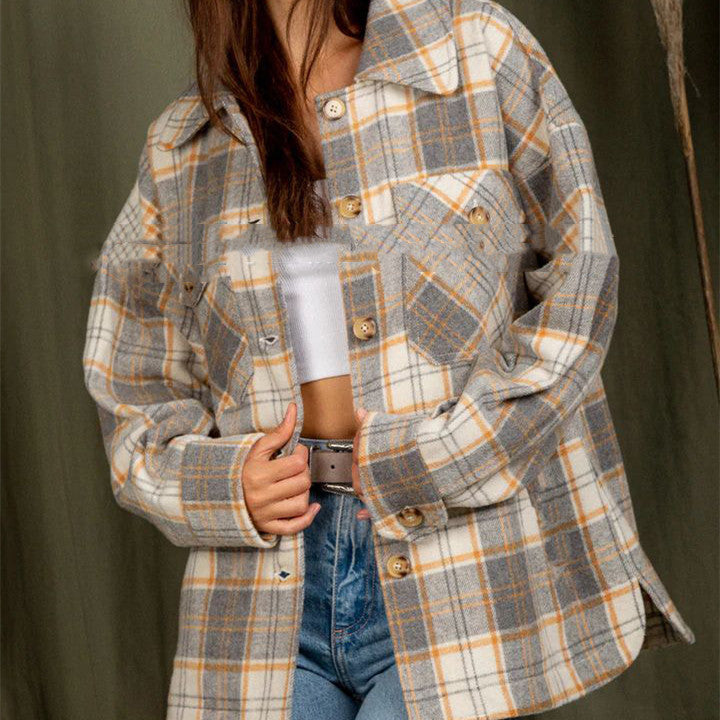 Women's Lapel Long Sleeve Brushed Wool Jacket