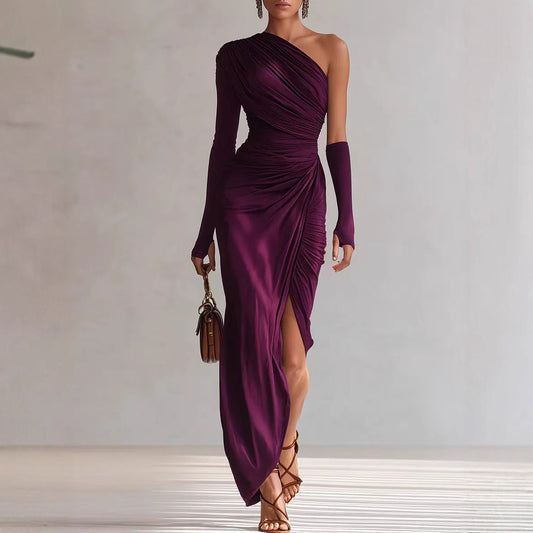 Textured Long-sleeved Elegant French-style Dress For Women