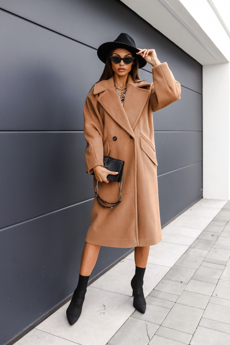 Double-breasted Suit Collar Solid Color Long Woolen Outer