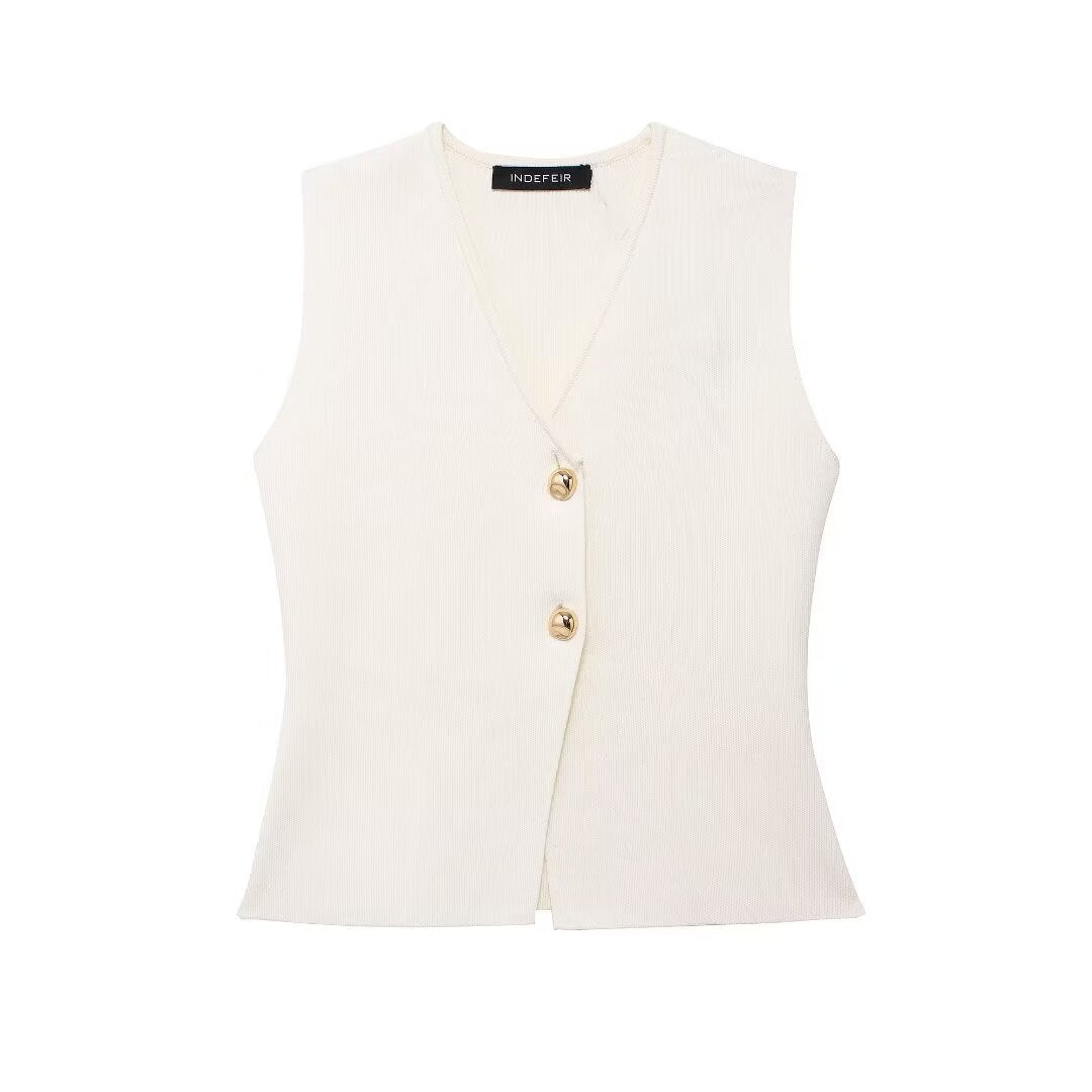 European And American Style Button Knitted Vest Skirt