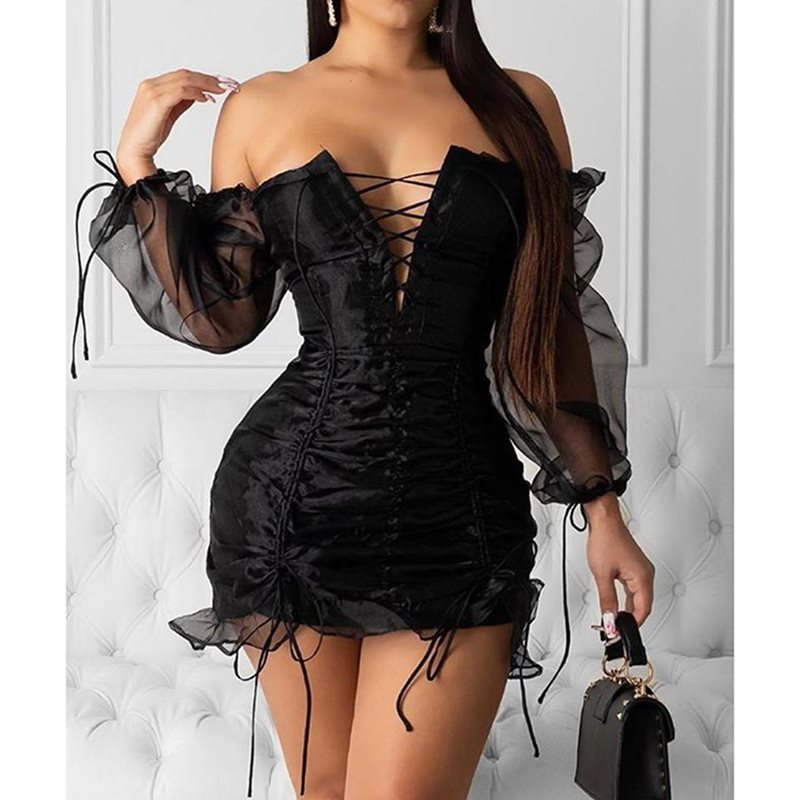 Women's black party dress with mesh lace
