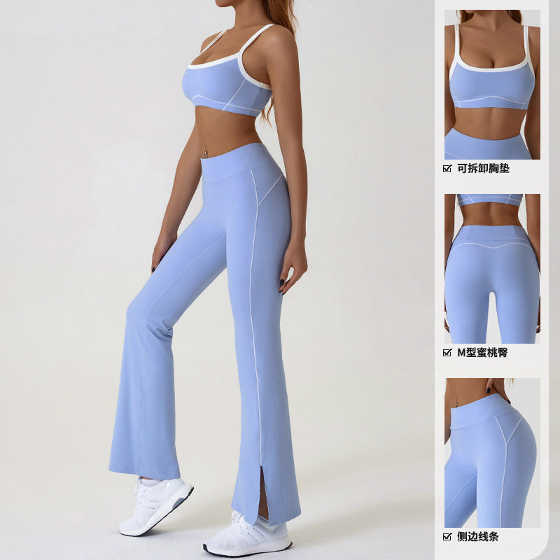 Spaghetti Strap Contrast Color Underwear Sling Yoga Clothes Tight Outdoor Sports Suit