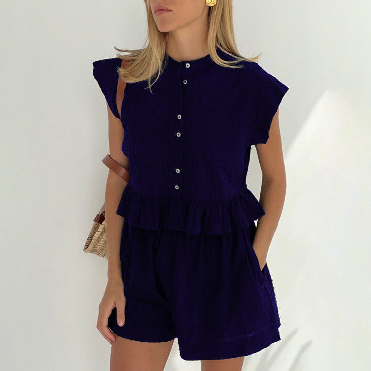 Summer Jacquard Short Sleeve Design Shirt Shorts Suit