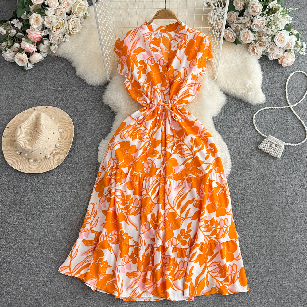 Elegant V-neck Printed Dress For Women