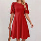 Solid-color Casual Crew-neck Puffed-sleeve Dress For Women