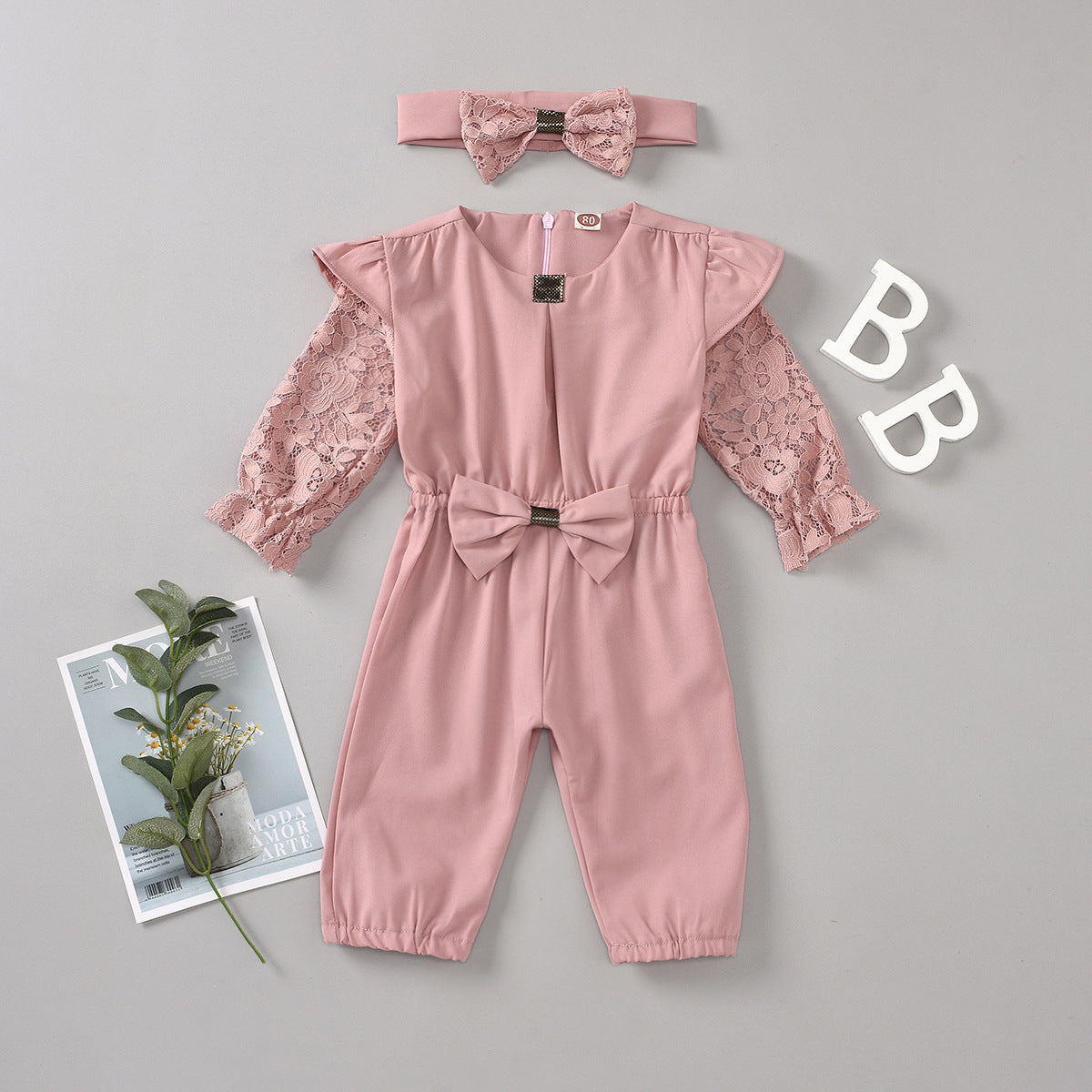 Ensemble deux pièces pour fille, col rond, couleur unie, fermeture éclair, manches longues, bandeau, été 