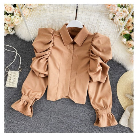 Elegant Retro  Style Puff Sleeve Top