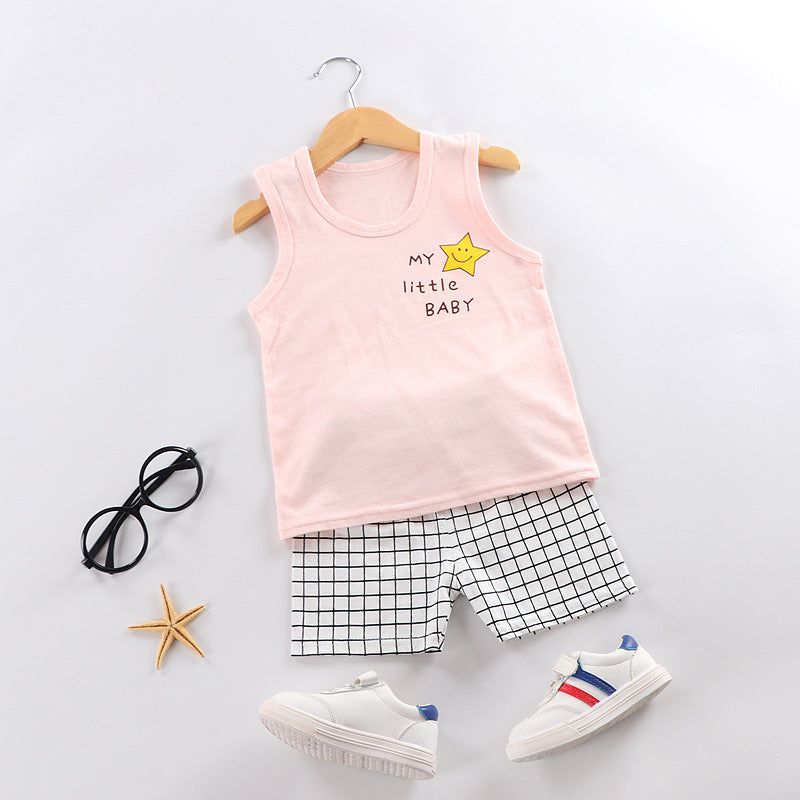 Vêtements pour bébés, ensemble deux pièces sans manches en coton avec bretelles