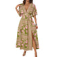Sexy V-Neck Short-Sleeve Printed Waist-Cinching Dress
