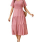 Spring Summer Short Sleeve V-Neck Ruffled Dress