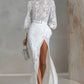 Elegant Round-neck Lace Long-sleeved Top And Slit Lace Skirt Set