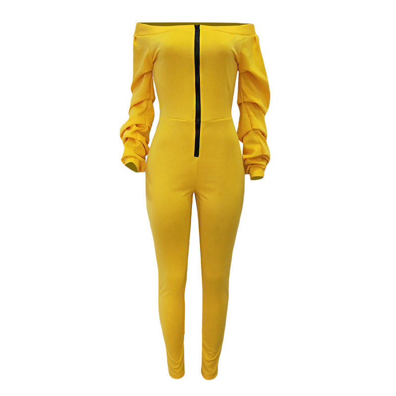 One word collar pile sleeves jumpsuit