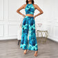 Leisure Commute Vacation Style Contrast Color Halter Top Wide-leg Pants Suit Women
