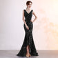 Robe de soirée à col en V pour femme