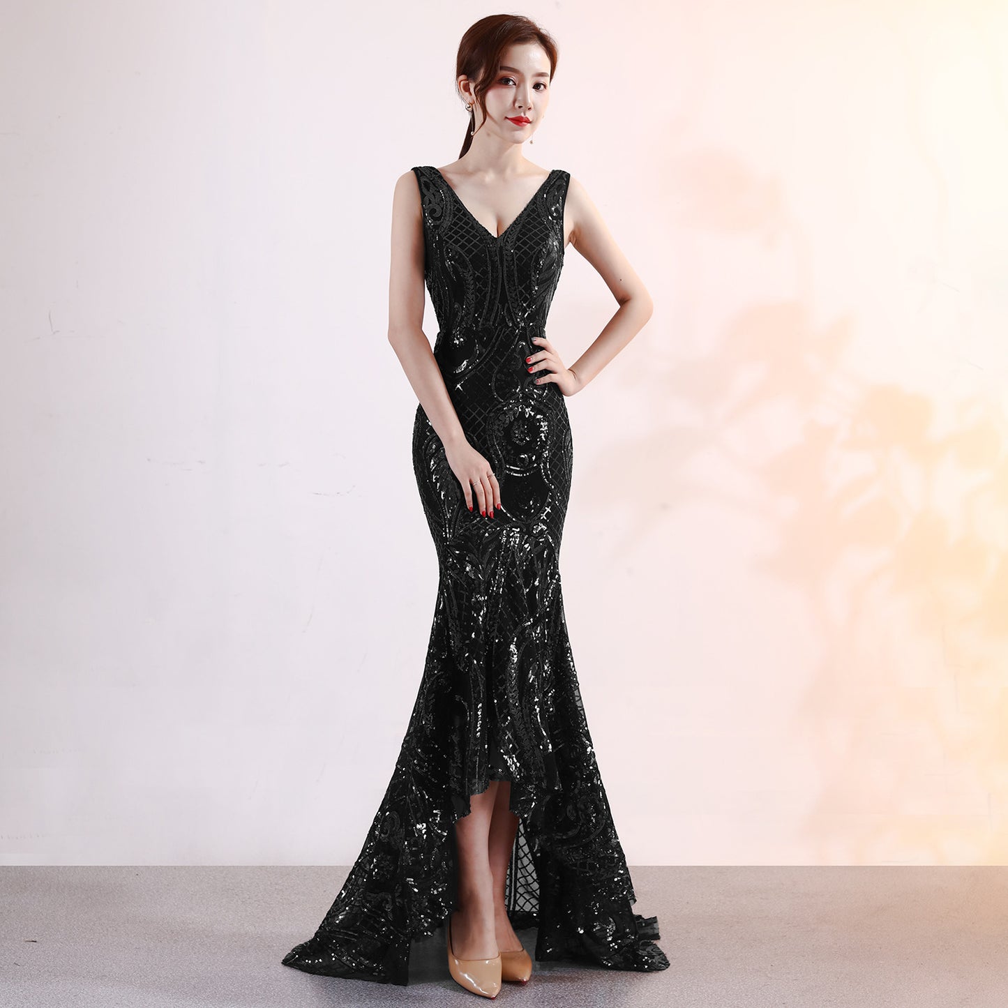 Robe de soirée à col en V pour femme