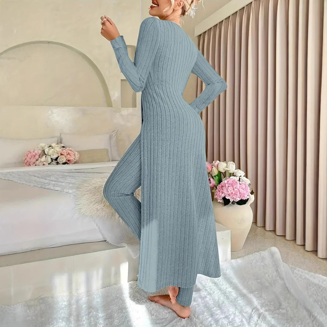 Crew Neck Split Long Sleeve Two-piece Set