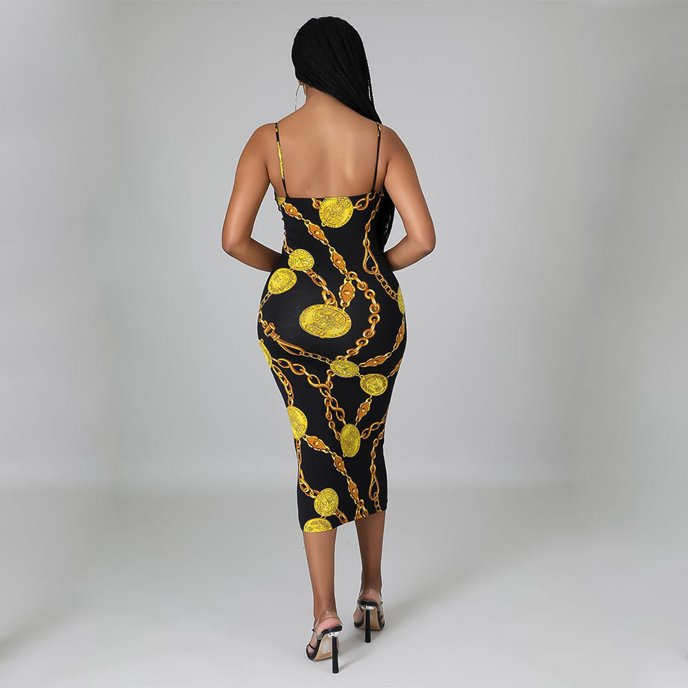 Fashion Digital Print Suspender Dress