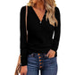 Button V-neck Versatile Long-sleeved T-shirt