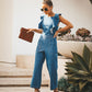 Women's lace-up ruffled denim one-piece suit