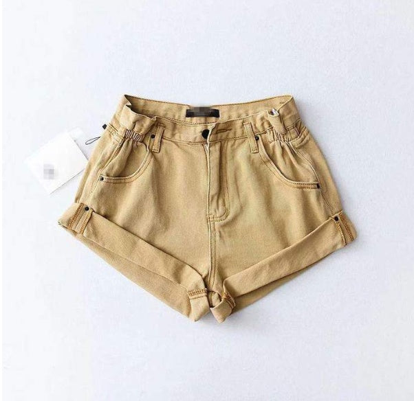 Short en jean taille haute pour femme, taille élastique, revers à la taille, pantalon à jambes larges, short ample, nouvelle version coréenne rétro
