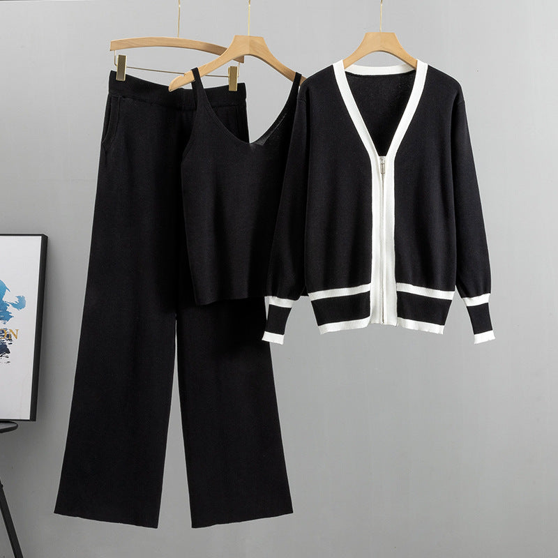 Cardigan Sling Wide-leg Pants Three-piece Suit