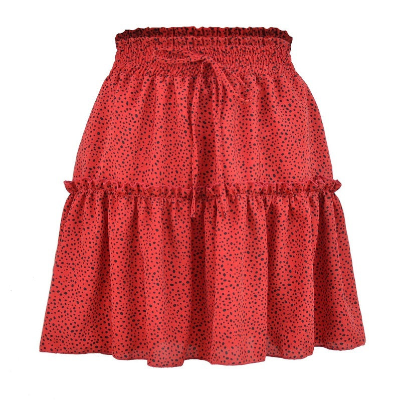 Printed pleated polka dot skirt