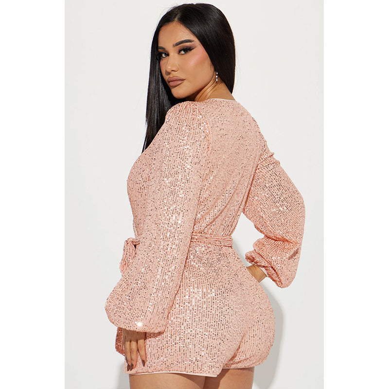 Short une pièce personnalisé à paillettes pour femme