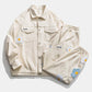 Flower Embroidered Pocket Work Jacket Retro Loose Lapel Jacket Men's