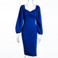 Waist puff sleeve stretch cotton dress