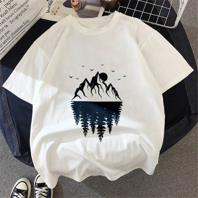 Forest reflection print short sleeve top