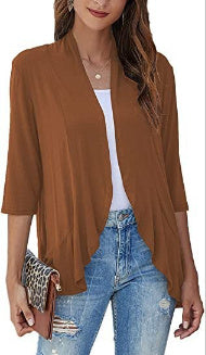 Solid Color Cardigan Coat Ruffle Top