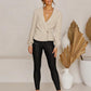Solid color deep V-neck flared long sleeve top