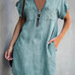 European And American Lapel Short Sleeve Loose Dress Denim Shirt
